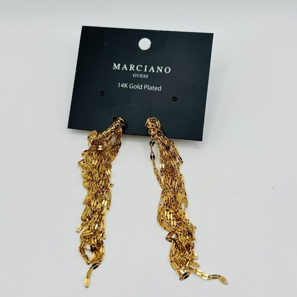 Marciano Guess 14K Gold Plated Chain Tassel Earrings NWT Long Dangle Statement - Picture 1 of 4